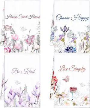 4 Pieces Spring Floral Kitchen Towels Flower Butterfly Dish Bath Towels Decorative Absorbent Hand Reusable Soft Tea Cloths for Bathroom Wildflower Dish Cloths with Sayings for Drying 4 Pieces Spring Floral Kitchen Towels Flower Butterfly Dish Bath Towels Decorative Absorbent Hand Reusable Soft Tea Cloths for Bathroom Wildflower Dish Cloths with Sayings for Drying