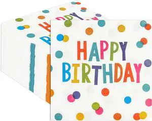 50PCS Happy Birthday Paper Napkins 13 x 13 Inches Luncheon Napkins Cocktail Napkins Disposable Colourful Dots Theme Decorations Supplies for Kids Birthday, Baby Shower Party 50PCS Happy Birthday Paper Napkins 13 x 13 Inches Luncheon Napkins Cocktail Napkins Disposable Colourful Dots Theme Decorations Supplies for Kids Birthday, Baby Shower Party