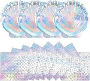 40 Pcs Iridescent Mermaid Plates and Napkins Party Supplies, Seashell Disposable Paper Plates and Napkins Tableware Set for Mermaid Baby Shower Birthday Party Decorations Serves 20 40 Pcs Iridescent Mermaid Plates and Napkins Party Supplies, Seashell Disposable Paper Plates and Napkins Tableware Set for Mermaid Baby Shower Birthday Party Decorations Serves 20
