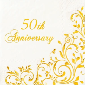 3-Ply Gold Foil 50th Anniversary Cocktail Napkins for Golden Wedding Party Decoration, Disposable Beverage Dessert Napkins, 50 Counts 3-Ply Gold Foil 50th Anniversary Cocktail Napkins for Golden Wedding Party Decoration, Disposable Beverage Dessert Napkins, 50 Counts