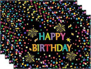 Happy Birthday Firework Placemats Set of 4 Table Decor 12x18 Inch Happy Birthday Firework Placemats Set of 4 Table Decor 12x18 Inch