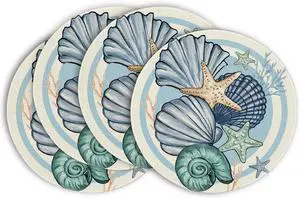 Sea Shell Starfish Round Summer Placemats Set of 4, 14 Inch Spring Round Table Mats for Dining Decoration Sea Shell Starfish Round Summer Placemats Set of 4, 14 Inch Spring Round Table Mats for Dining Decoration