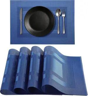 Blue Placemats Set of 4, Heat Resistant Non-Slip Place Mats, Durable Washable PVC Vinyl Woven Table Mats, Wipeable Placemats for Dining Table Easy to Clean Blue Placemats Set of 4, Heat Resistant Non-Slip Place Mats, Durable Washable PVC Vinyl Woven Table Mats, Wipeable Placemats for Dining Table Easy to Clean