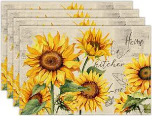 Sunflower Placemats Set of 4, Spring Summer Sunshine Table Mats 12x18 Inch, Farmhouse Washable Table Decor for Kitchen Dining Indoor Outdoor Party Holiday Sunflower Placemats Set of 4, Spring Summer Sunshine Table Mats 12x18 Inch, Farmhouse Washable Table Decor for Kitchen Dining Indoor Outdoor Party Holiday