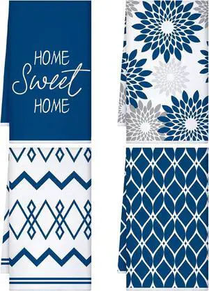 4 Pcs Blue Kitchen Towels Floral Dish Cloths Geometric Tea Towel Boho Decorative Hand Towels Absorbent Plaid Dishcloths Nautical Kitchen Accessories for Home Decor Bathroom Housewarming Gifts 4 Pcs Blue Kitchen Towels Floral Dish Cloths Geometric Tea Towel Boho Decorative Hand Towels Absorbent Plaid Dishcloths Nautical Kitchen Accessories for Home Decor Bathroom Housewarming Gifts
