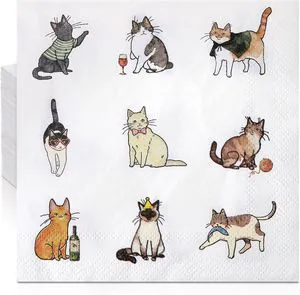 60 Pcs Sweet Cat Life Cocktail Napkins 5 x 5 Inch Disposable Beverage Paper Napkins Decorative Dinner Decor for Baby Shower Birthday Home Table Party Supplies 60 Pcs Sweet Cat Life Cocktail Napkins 5 x 5 Inch Disposable Beverage Paper Napkins Decorative Dinner Decor for Baby Shower Birthday Home Table Party Supplies