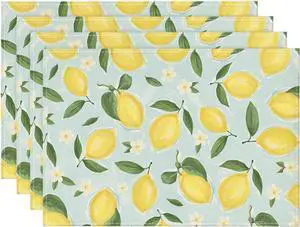 Blue Lemon Flower Floral Summer Placemats Set of 4,12x18 Inch Seasonal Spring Table Mats for Party Kitchen Dining Decoration Blue Lemon Flower Floral Summer Placemats Set of 4,12x18 Inch Seasonal Spring Table Mats for Party Kitchen Dining Decoration