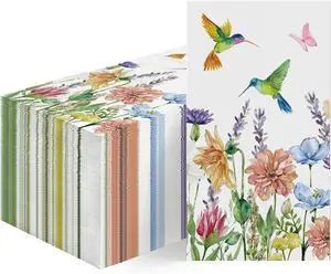 100 Spring Summer Disposable Paper Decorative Guest Napkins, Hummingbird Butterfly Flowers Watercolor Hand Towel for Party Lunch Dinner Kitchen Bathroom 100 Spring Summer Disposable Paper Decorative Guest Napkins, Hummingbird Butterfly Flowers Watercolor Hand Towel for Party Lunch Dinner Kitchen Bathroom