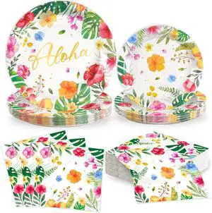 Luau Party Paper Plates and Napkins Set, Hawaiian Party Tableware, 20 Set Luau Party Paper Plates and Napkins Set, Hawaiian Party Tableware, 20 Set