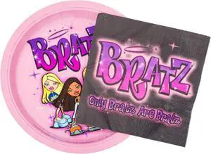 Bratz Dolls Featuring Yasmin, Sasha, Jade, and Cloe 32 Pack Partyware Disposable Paper Plates and Napkins Bratz Dolls Featuring Yasmin, Sasha, Jade, and Cloe 32 Pack Partyware Disposable Paper Plates and Napkins