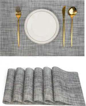 Placemats Set of 6Non-Slip PVC Weave Table Mats Easy to CleanHeat Resistant Place Mats for Kitchen Dining Table Decoration Indoor OutdoorGray Placemats Set of 6Non-Slip PVC Weave Table Mats Easy to CleanHeat Resistant Place Mats for Kitchen Dining Table Decoration Indoor OutdoorGray