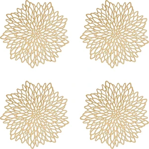 Set of 4 Gold Round Placemats, PVC Vinyl, 15 inch Set of 4 Gold Round Placemats, PVC Vinyl, 15 inch