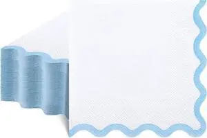 Natnarr 80 Pcs Scalloped Cocktail Napkins, Light Blue, 5 x 5 Inch Natnarr 80 Pcs Scalloped Cocktail Napkins, Light Blue, 5 x 5 Inch