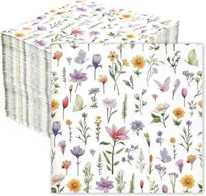 Wildflower Napkins, 100Pcs Floral Paper Napkins Disposable, 6.5x6.5 Inches Colorful Flower Butterfly Cocktail Napkin For Easter Spring Summer Picnic Wedding Baby Shower Birthday Tea Party Decorations Wildflower Napkins, 100Pcs Floral Paper Napkins Disposable, 6.5x6.5 Inches Colorful Flower Butterfly Cocktail Napkin For Easter Spring Summer Picnic Wedding Baby Shower Birthday Tea Party Decorations