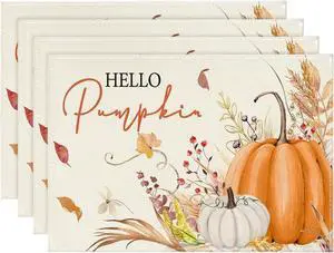 Hello Pumpkin Fall Placemats Set of 4-12 x 18 Inch Hello Pumpkin Fall Placemats Set of 4-12 x 18 Inch