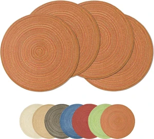 Orange Cotton Polyester Braided Placemats Set of 4, 14 Inch Washable Non-Slip Woven Round Table Mats for Party Kitchen Dining Decor Orange Cotton Polyester Braided Placemats Set of 4, 14 Inch Washable Non-Slip Woven Round Table Mats for Party Kitchen Dining Decor