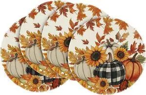 Pumpkins Sunflowers Round Fall Placemats Set of 4-14 Inch Pumpkins Sunflowers Round Fall Placemats Set of 4-14 Inch