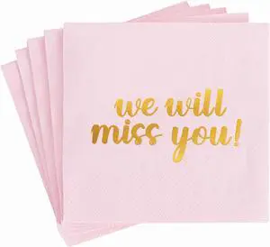 50 Pack We Will Miss You Cocktail Napkins - Farewell Party Decorations for Coworkers Leaving, Retirement,Graduation, Military Goodluck & Moving Celebrations(5" Folded 2 Ply-Pink) 50 Pack We Will Miss You Cocktail Napkins - Farewell Party Decorations for Coworkers Leaving, Retirement,Graduation, Military Goodluck & Moving Celebrations(5" Folded 2 Ply-Pink)