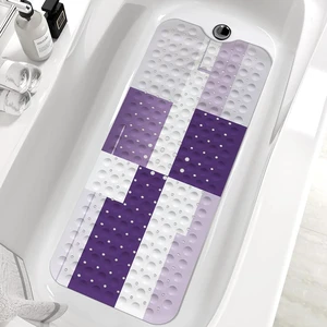 40 X 16 Inch, Modern Geometric Large Washable Shower Mats with Drain Holes and Suction Cups, Purple Bath Tub Mat Non Slip 40 X 16 Inch, Modern Geometric Large Washable Shower Mats with Drain Holes and Suction Cups, Purple Bath Tub Mat Non Slip