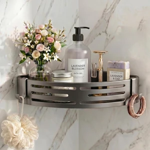 Removable Bathroom Storage Corner Shelf(Grey), No-Drilling Upgrade Bionic Suction Cup Shower Organizer, Rustproof Aluminum Shower Shelves with Hooks, Corner Shower Caddy Suction Cup Removable Bathroom Storage Corner Shelf(Grey), No-Drilling Upgrade Bionic Suction Cup Shower Organizer, Rustproof Aluminum Shower Shelves with Hooks, Corner Shower Caddy Suction Cup
