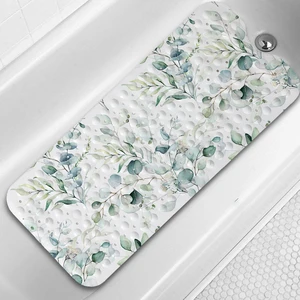 Tub Shower Mat with Drain Holes and Suction Cups, Watercolor Green Leaves and Branches Tub Mat for Bathroom, 40x16 inch Bath and Shower Safety Mats, Bathtub Mat Non Slip Tub Shower Mat with Drain Holes and Suction Cups, Watercolor Green Leaves and Branches Tub Mat for Bathroom, 40x16 inch Bath and Shower Safety Mats, Bathtub Mat Non Slip