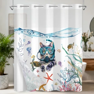71x74 Inches, Cute Diving Cat Nautical Bath Curtain, Funny Shower Curtains for Bathroom, Waterproof Kids Shower Curtain with Snap in Liner and Mesh Top Window, Ocean No Hook Cat Funny Shower Curtain 71x74 Inches, Cute Diving Cat Nautical Bath Curtain, Funny Shower Curtains for Bathroom, Waterproof Kids Shower Curtain with Snap in Liner and Mesh Top Window, Ocean No Hook Cat Funny Shower Curtain
