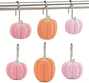 12 Pcs Pink Pumpkin Fall Shower Curtain Hooks Bathroom Decor 12 Pcs Pink Pumpkin Fall Shower Curtain Hooks Bathroom Decor