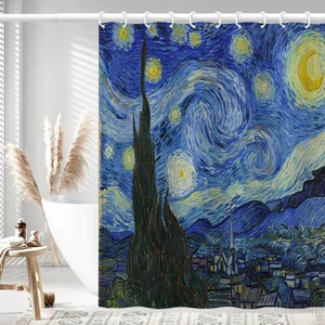 Starry Night Shower Curtain for Bathroom V. Gogh Blue Art Curtain Starry Night Shower Curtain for Bathroom V. Gogh Blue Art Curtain