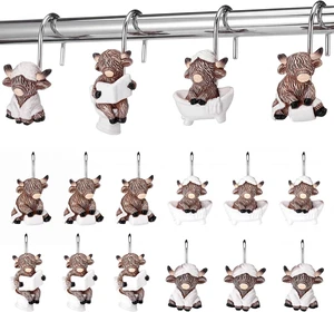 12 Pcs 4 Style Highland Cow Shower Curtain Hooks Rustic Farmhouse Western Decorative Shower Hooks Resin Metal Double Material No-Rust Sliding Curtain Rings for Bathroom Decor for Cow Lovers 12 Pcs 4 Style Highland Cow Shower Curtain Hooks Rustic Farmhouse Western Decorative Shower Hooks Resin Metal Double Material No-Rust Sliding Curtain Rings for Bathroom Decor for Cow Lovers