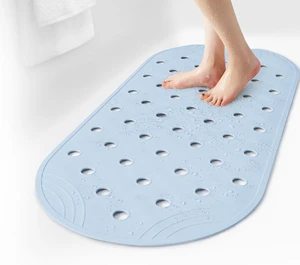 Light Blue, Bath Tub Floor Mat with Suction Cups and Drainage Holes, 31x14 Inch, Rubber Bathtub Mat Shower Mat Non-Slip Light Blue, Bath Tub Floor Mat with Suction Cups and Drainage Holes, 31x14 Inch, Rubber Bathtub Mat Shower Mat Non-Slip