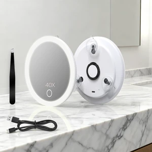 Rechargeable, 3 Suction Cups, 40X Travel Magnifying Makeup Mirror with Lights Rechargeable, 3 Suction Cups, 40X Travel Magnifying Makeup Mirror with Lights
