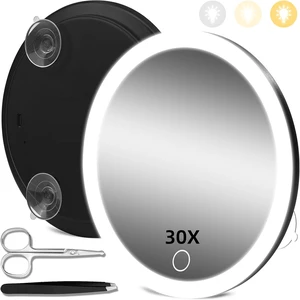 30X Magnified Mirror with 3 Suction Cups, 30X Magnifying Mirror with Lights 30X Magnified Mirror with 3 Suction Cups, 30X Magnifying Mirror with Lights