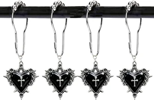 12Pcs Heart Cross Decorative Shower Rings, Halloween Shower Curtain Hooks 12Pcs Heart Cross Decorative Shower Rings, Halloween Shower Curtain Hooks
