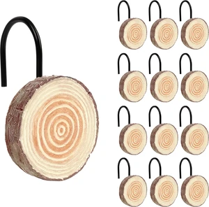 Brown, Set of 12, Resin Shower Curtain Hangers Bathroom Accessories, Rustic Home Decorative Shower Curtain Rings with Black Hooks for Bathroom, Farmhouse Wooden Slices Shower Curtain Hooks Brown, Set of 12, Resin Shower Curtain Hangers Bathroom Accessories, Rustic Home Decorative Shower Curtain Rings with Black Hooks for Bathroom, Farmhouse Wooden Slices Shower Curtain Hooks