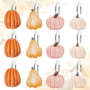 12 Pcs Fall Shower Curtain Hooks 4 Designs Pumpkin Curtain Rings Autumn Thanksgiving Decorative Hanger Hooks for Bedroom Bathroom Decor 12 Pcs Fall Shower Curtain Hooks 4 Designs Pumpkin Curtain Rings Autumn Thanksgiving Decorative Hanger Hooks for Bedroom Bathroom Decor
