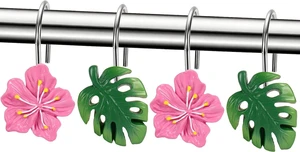 12 Pcs Hawaiian Flower Monstera Shower Curtain Hooks Tropical Palm Leaf Floral Shower Rings Green Pink Decorative Hanger Hooks for Summer Bathroom Bedroom Living Room Decor 12 Pcs Hawaiian Flower Monstera Shower Curtain Hooks Tropical Palm Leaf Floral Shower Rings Green Pink Decorative Hanger Hooks for Summer Bathroom Bedroom Living Room Decor