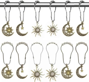 Antique Bronze Shower Curtain Rings with Smooth Glide Rollers (Bronze), Sun Moon Stars Boho Bathroom Decor, Celestial Shower Curtain Hooks 12 Pack Antique Bronze Shower Curtain Rings with Smooth Glide Rollers (Bronze), Sun Moon Stars Boho Bathroom Decor, Celestial Shower Curtain Hooks 12 Pack