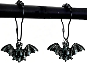 12PCS, Gothic Black Vampire Bats Bathroom Decor, Bat Shower Curtain Hooks 12PCS, Gothic Black Vampire Bats Bathroom Decor, Bat Shower Curtain Hooks