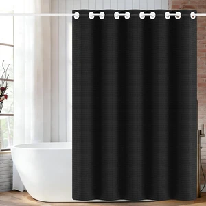 Modern Hotel Style Bath Curtain for Tub and Shower, Easy Install, Single Layer Bathroom Curtain, Waffle Textured Fabric Shower Curtain with Built-in Rings, Black No Hook Shower Curtain 72 x 74 Inch Modern Hotel Style Bath Curtain for Tub and Shower, Easy Install, Single Layer Bathroom Curtain, Waffle Textured Fabric Shower Curtain with Built-in Rings, Black No Hook Shower Curtain 72 x 74 Inch