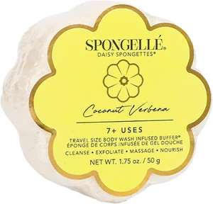 Travel Essentials, Shower Loofah Sponge for Women, Spongellé Coconut Verbena Daisy Spongette Bath Sponge | Built-in Body Wash & Body Scrubber Travel Essentials, Shower Loofah Sponge for Women, Spongellé Coconut Verbena Daisy Spongette Bath Sponge | Built-in Body Wash & Body Scrubber