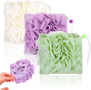 Reusable 2-in-1 Body Wash Sponge, Set of 3 Exfoliating Soap Bar Loofah Pouches Reusable 2-in-1 Body Wash Sponge, Set of 3 Exfoliating Soap Bar Loofah Pouches