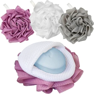 Gentle Body Scrubber and Soap Saver for Men & Women, Set of 3 Dual-Use Exfoliating Bath Loofahs with Soap Bags Gentle Body Scrubber and Soap Saver for Men & Women, Set of 3 Dual-Use Exfoliating Bath Loofahs with Soap Bags