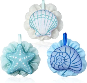 Ocean Theme Bathroom Accessories, Gentle Exfoliating Body Scrubbers for Women and Men, Coastal Seashell Mesh Bath Poufs Ocean Theme Bathroom Accessories, Gentle Exfoliating Body Scrubbers for Women and Men, Coastal Seashell Mesh Bath Poufs