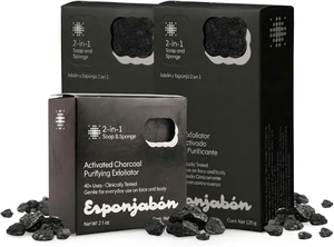 Body Massage & Exfoliation with Mini Soap Bar Included, T.Taio Charcoal Sponge Soap for Bath Shower Scrubbing Body Massage & Exfoliation with Mini Soap Bar Included, T.Taio Charcoal Sponge Soap for Bath Shower Scrubbing