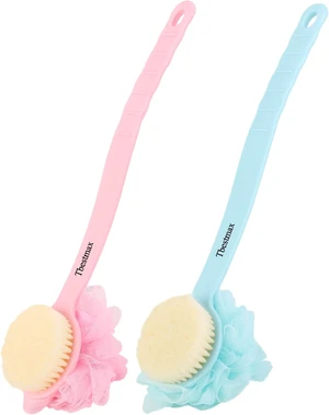 Long Handle Back Scrubber with Soft Mesh Sponge - Gentle Body Exfoliating Bath Massage Brush for Women Long Handle Back Scrubber with Soft Mesh Sponge - Gentle Body Exfoliating Bath Massage Brush for Women