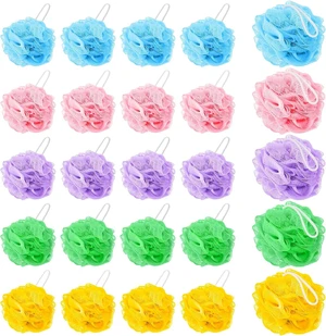 Portable Travel Shower Sponge, Soft Bath Pouf Scrubber for Kids Adults, Bulk Mini Mesh Loofah Puffs with Hanging Loop Portable Travel Shower Sponge, Soft Bath Pouf Scrubber for Kids Adults, Bulk Mini Mesh Loofah Puffs with Hanging Loop