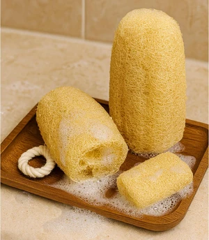 for Bath Exfoliating and Dishwashing, Natural Loofah Sponge Set with Cotton Rope Handle for Bath Exfoliating and Dishwashing, Natural Loofah Sponge Set with Cotton Rope Handle