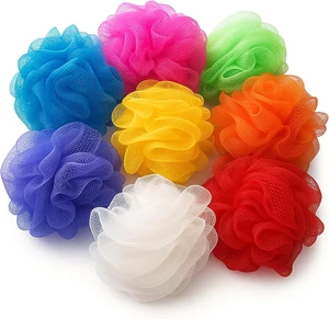 Reusable Bath Scrubber, Small Colorful Pouf Shower Balls for Kids, Mesh Loofah Sponges Reusable Bath Scrubber, Small Colorful Pouf Shower Balls for Kids, Mesh Loofah Sponges