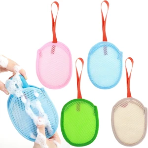 Shower Bathing Scrubber Accessories for Men and Women, Exfoliating Loofah Pouches for Bar Soap, Set of 4 Mesh Soap Bags Shower Bathing Scrubber Accessories for Men and Women, Exfoliating Loofah Pouches for Bar Soap, Set of 4 Mesh Soap Bags