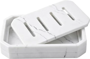 Marble Pattern Resin Double Tier Soap Box with Drainage and Anti-Slip Base for Bathroom Marble Pattern Resin Double Tier Soap Box with Drainage and Anti-Slip Base for Bathroom
